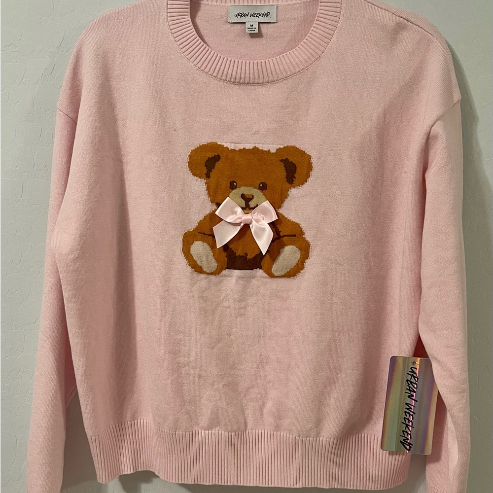 Forever 21 - Pink Sweater with Teddy Bear Design, Size Medium - Picture 3 of 3